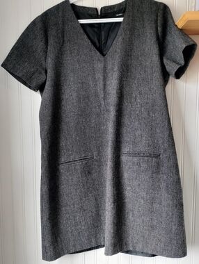 Mango Charcoal Textured V-Neck Mini Dress